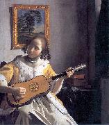 Johannes Vermeer Youg woman playing a guitar Sweden oil painting reproduction